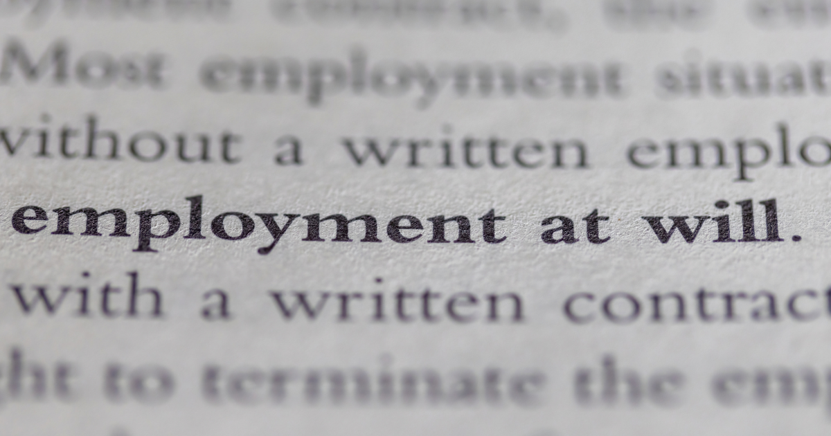 Text "employment at will" printed on page