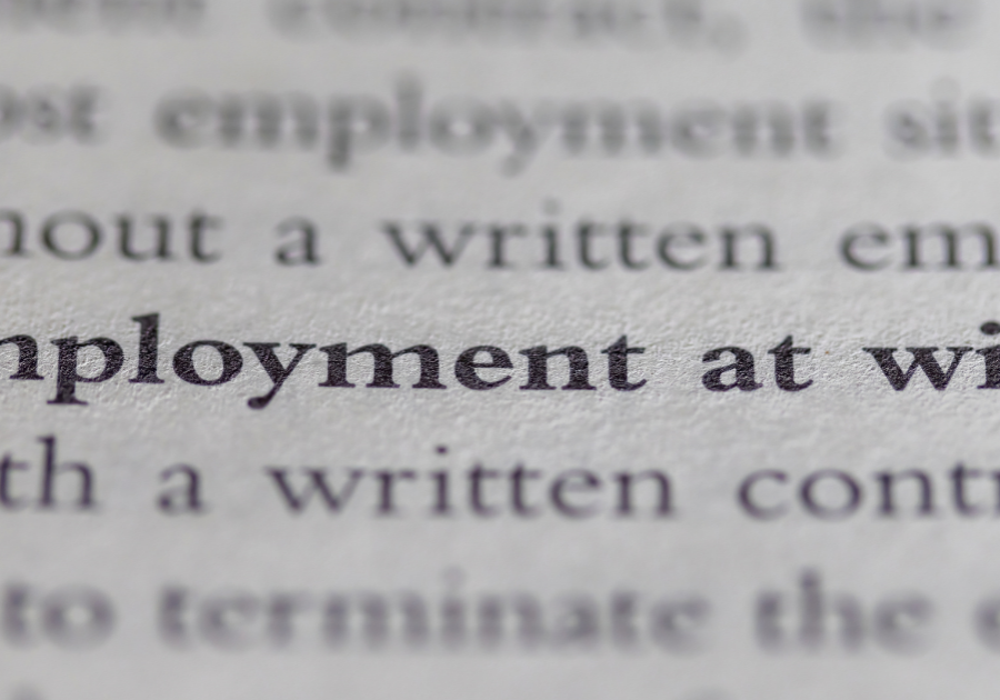 Text "employment at will" printed on page